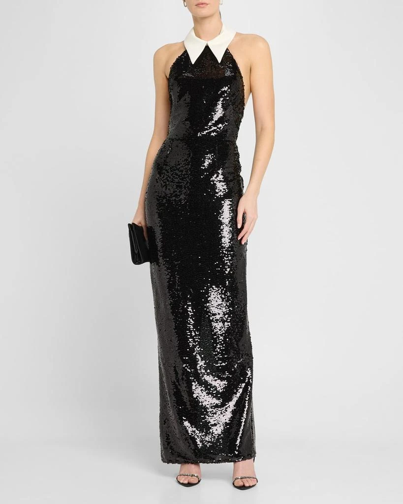 BRONX AND BANCO Wednesday Collared Sequin Column Gown 2