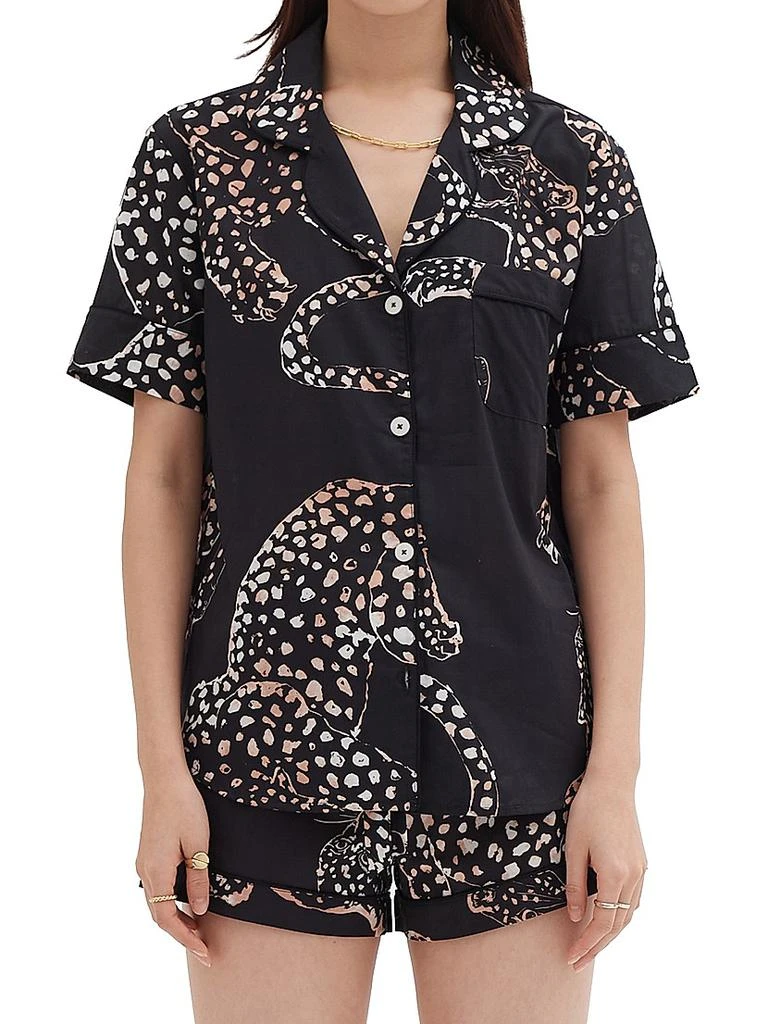 Desmond & Dempsey Jaguar Print Cotton Short Pajama Set 2
