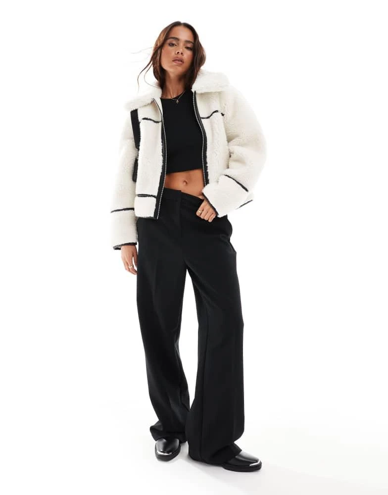 Miss Selfridge Miss Selfridge borg contrast trucker jacket in cream 4