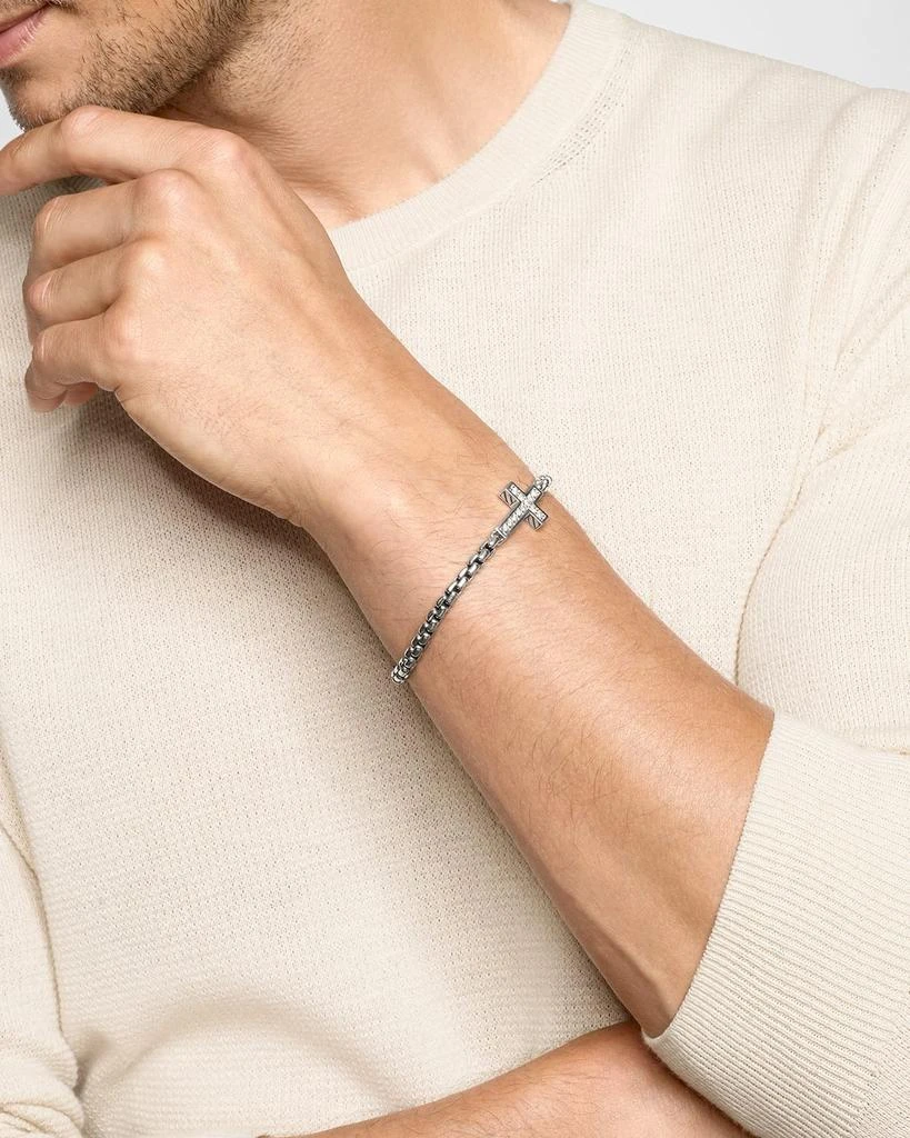 David Yurman Men's Silver Diamond Cross Station Bracelet 2