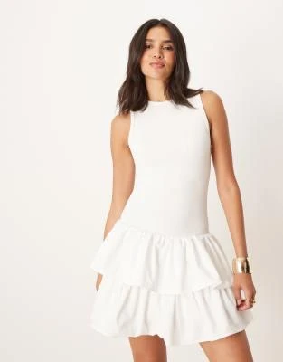 Sister Jane Sister Jane ruffle skirt ribbed mini dress in ivory 1