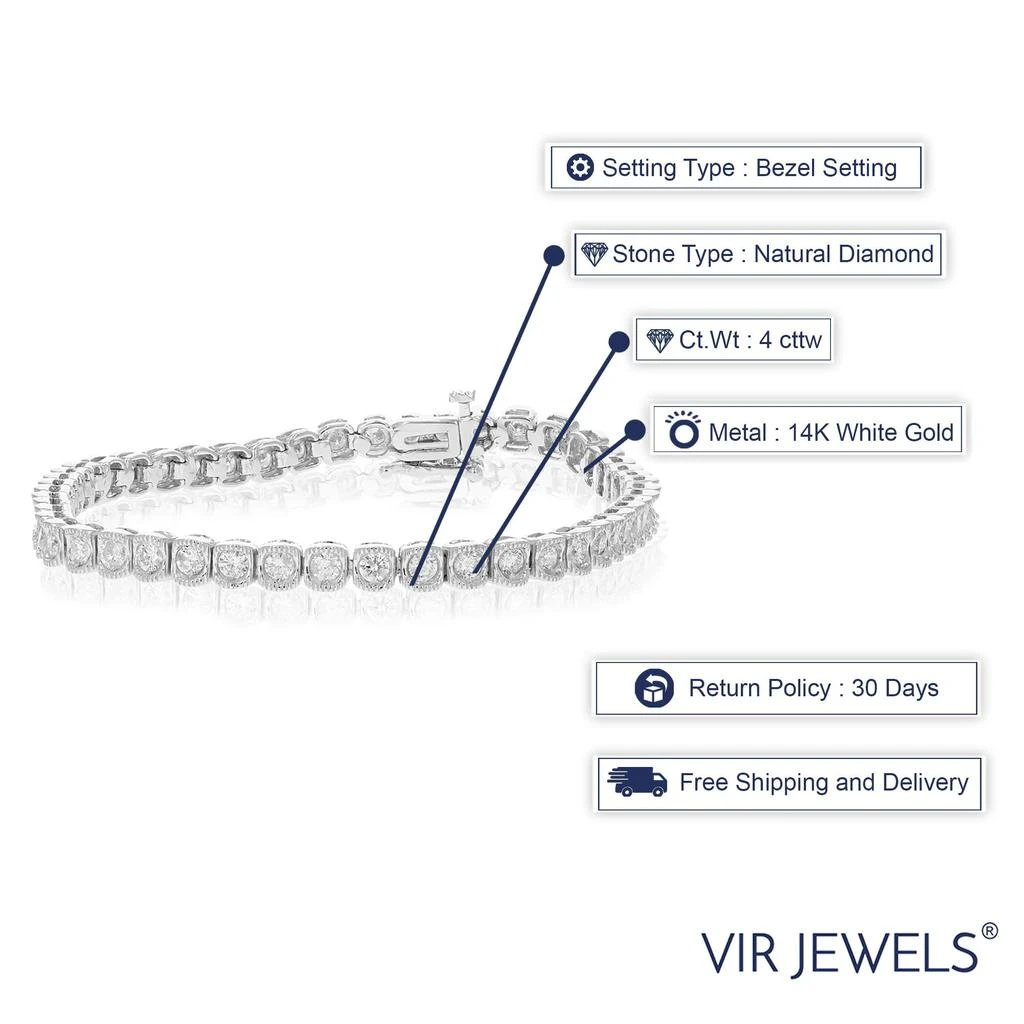Vir Jewels 4 cttw SI2-I1 Diamond Bracelet 14K White Gold Cushion with Milgrain 7 Inch 5