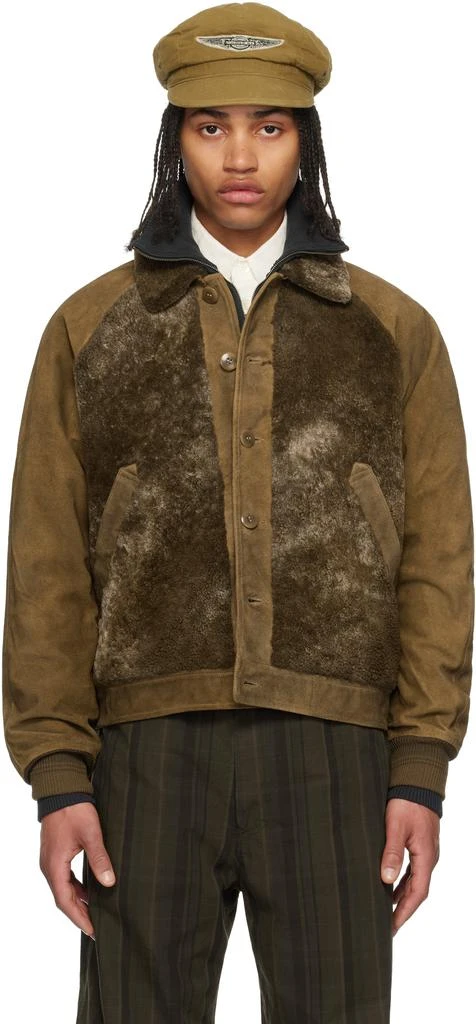 RRL Brown Paneled Roughout Suede Shearling Jacket 1