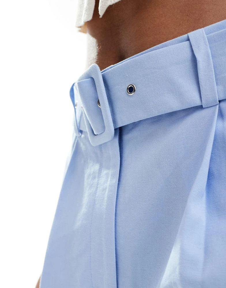 ASOS ASOS DESIGN Tall tailored belted short with linen in light blue 5