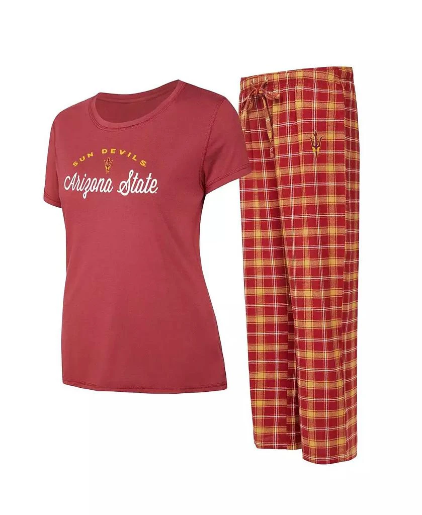 Concepts Sport Women's Maroon, Gold Arizona State Sun Devils Arctic T-shirt and Flannel Pants Sleep Set 1