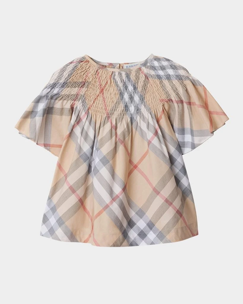 Burberry Girl's Cali Check Smocked Bishop Top, Size 2-14 1