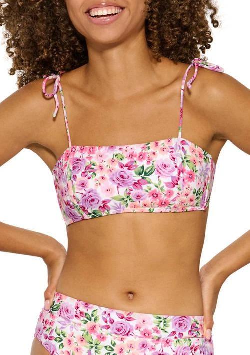 TRUE CRAFT Craft Womens Rose Garden Tie Shoulder Bralette Swim Top 1