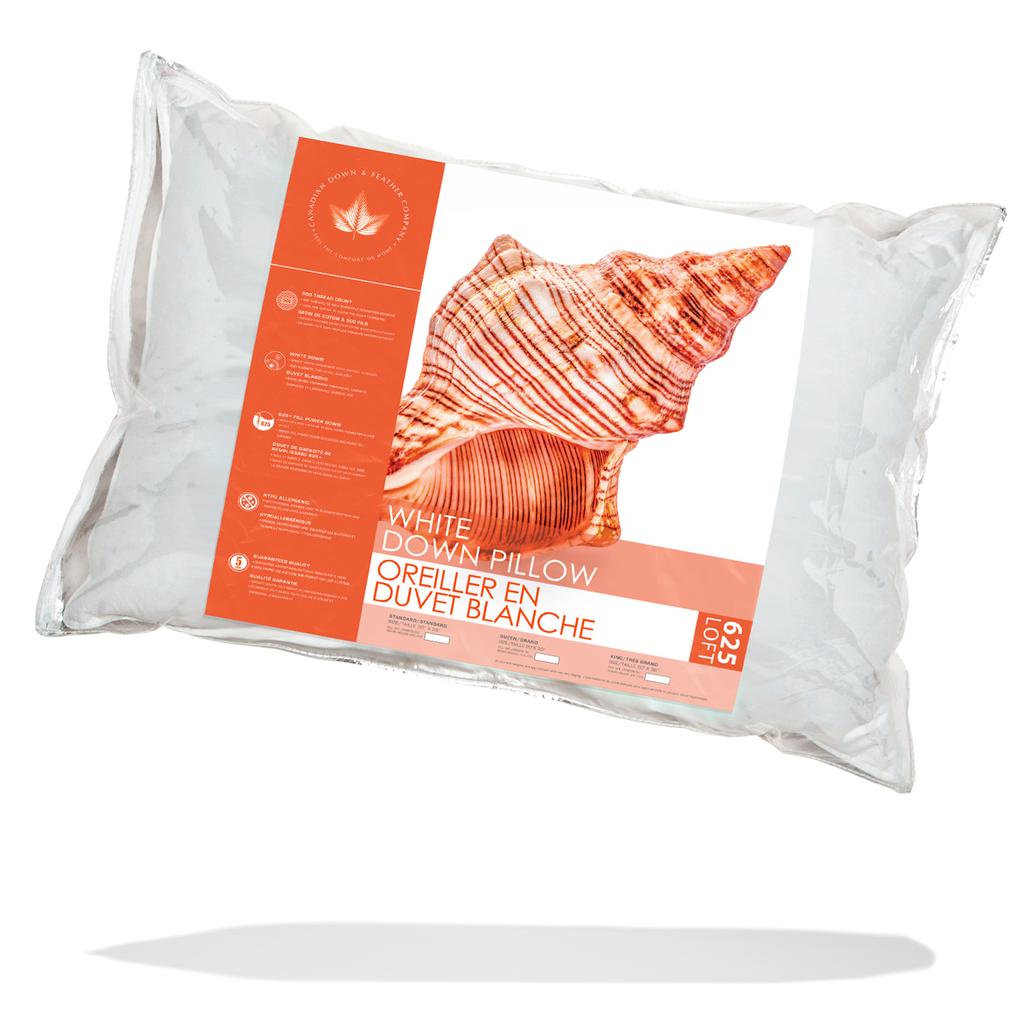 Canadian Down & Feather Company 625 Loft White Down Pillow, Firm Support
