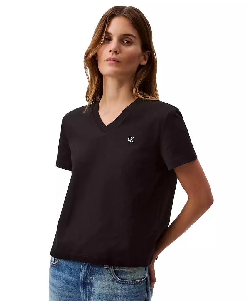 Calvin Klein Women's V-Neck Embroidered Logo T-Shirt 1