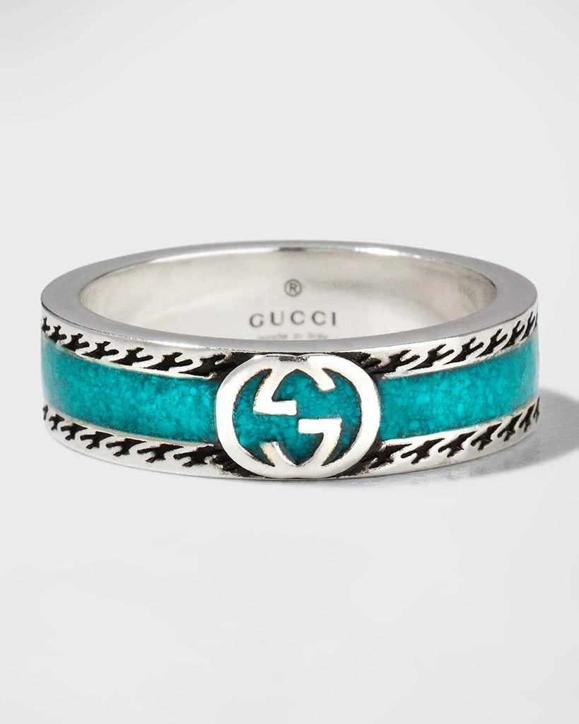 Gucci Men
s Interlocking G Silver
Enamel Band Ring