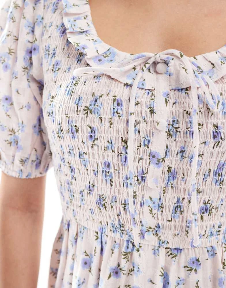 New Look New Look puff sleeve milkmaid midi dress in pink floral 2