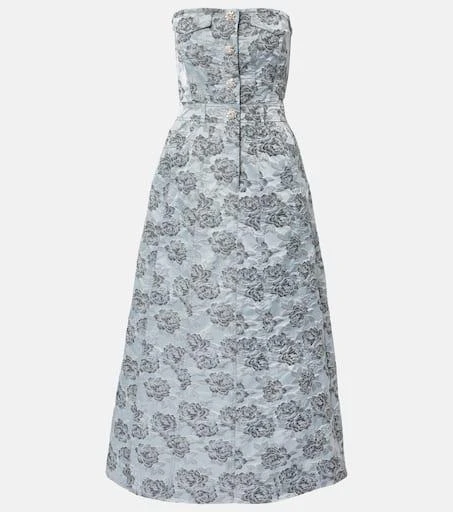 Ganni Strapless floral jacquard midi dress 1