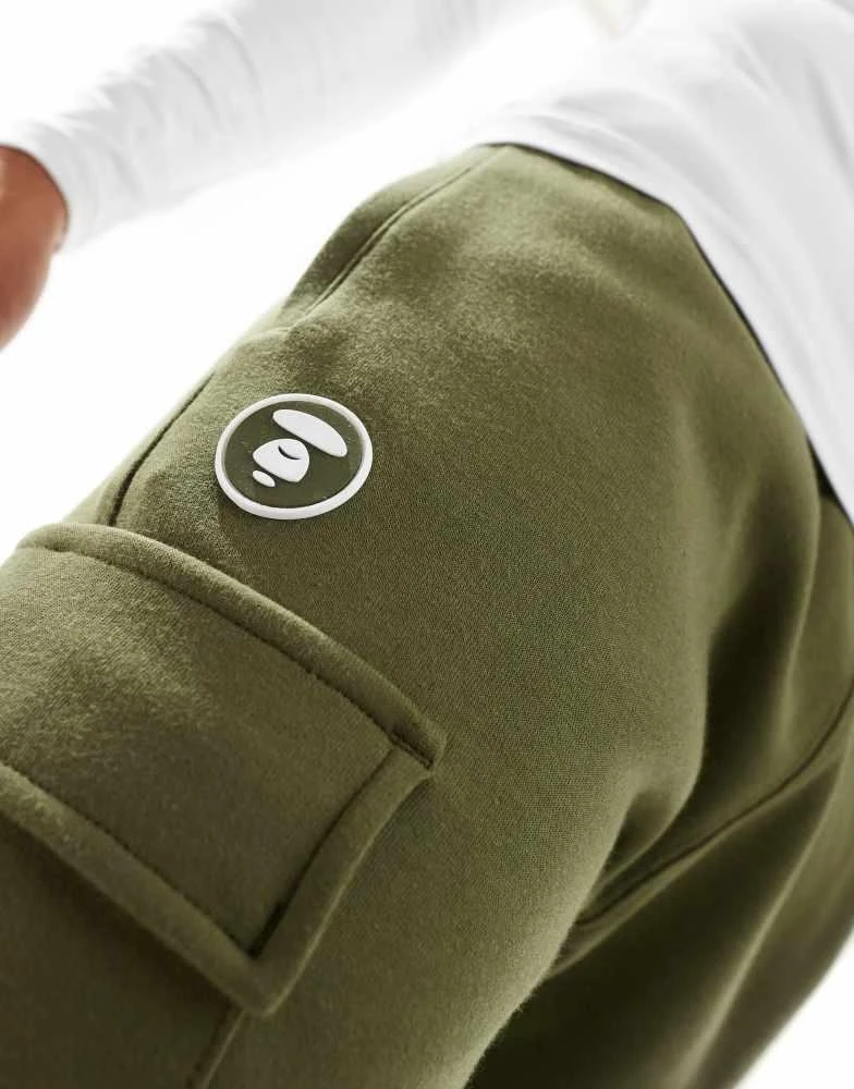 AAPE Aape By A Bathing Ape logo cargo cuffed joggers in khaki 3