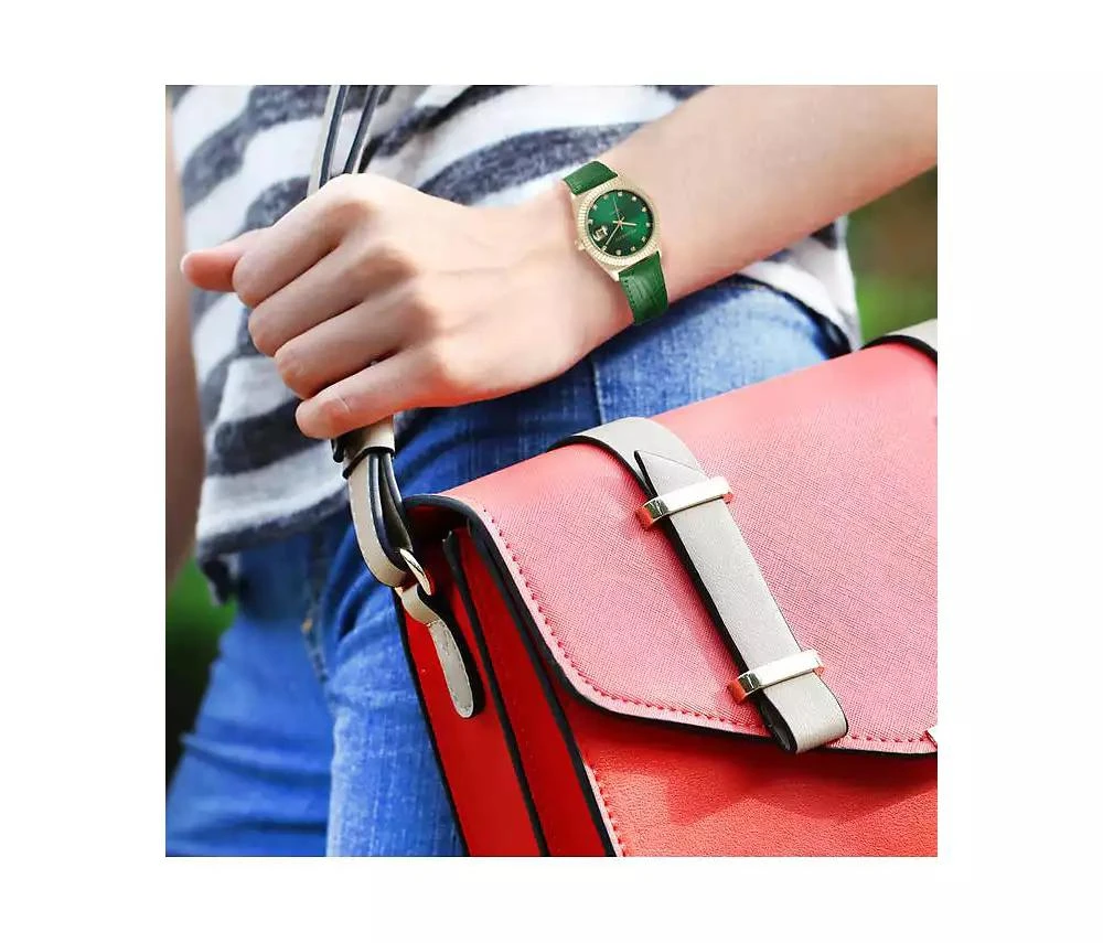 Peugeot Women's Green 36mm Fluted Bezel Watch with Leather Strap 3