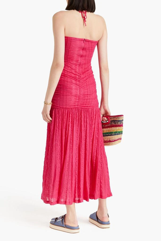 Ganni Ruched textured-knit halterneck maxi dress 3
