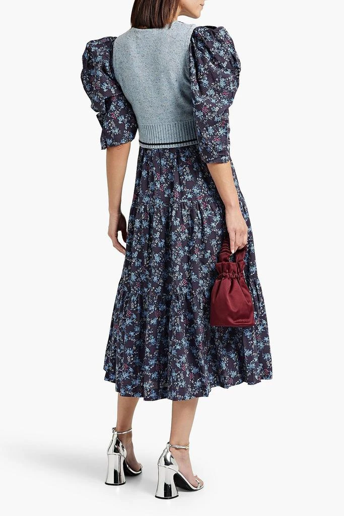 SEA Tilly tiered floral-print cotton and intarsia-knit midi dress 3