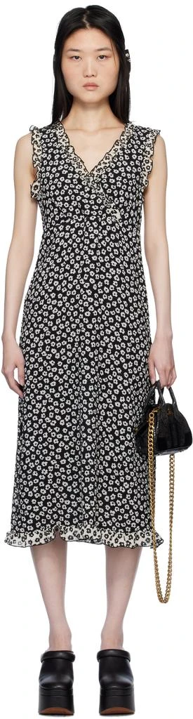 Anna Sui Black Daisy Pucker Midi Dress 1
