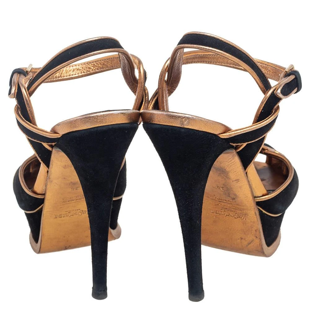 Yves Saint Laurent Saint Laurent  Black Suede Leather Platform Ankle Strap Sandals Size 36 5