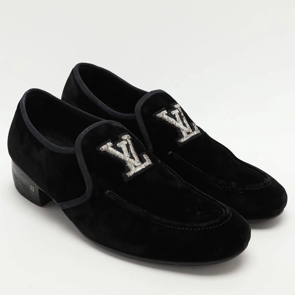 Louis Vuitton Louis Vuitton Black Velvet Logo Embroidered Slip On Loafers Size 41.5 4