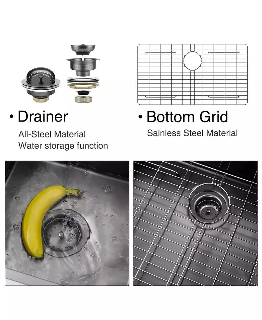 Flynama 27x22x10inch Gunmetal Kitchen Sink Topmount Stainless Steel Worksation Single Bowl 7