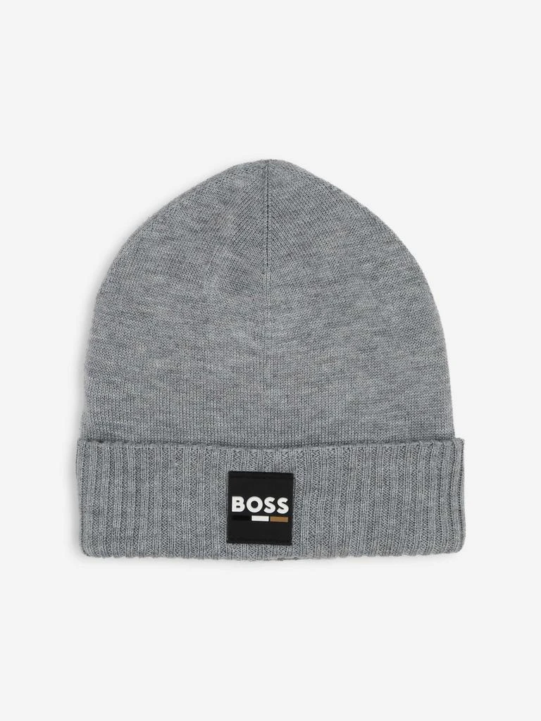 Hugo Boss BOSS Boys Logo Badge Beanie Hat in Grey 1