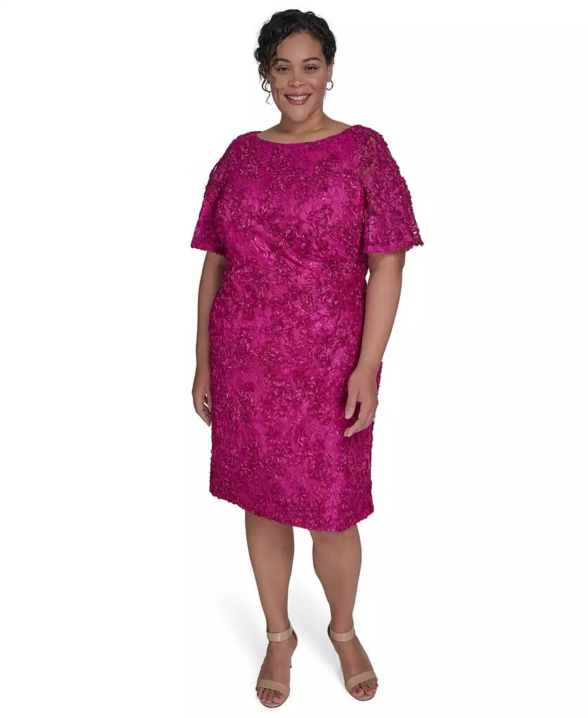 Jessica Howard Plus Size Soutache Lace Flutter-Sleeve Dress