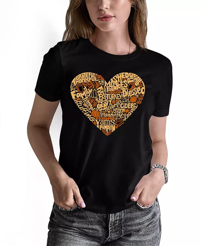 LA Pop Art Women's Thanksgiving Heart Word Art Crew Neck T-Shirt
