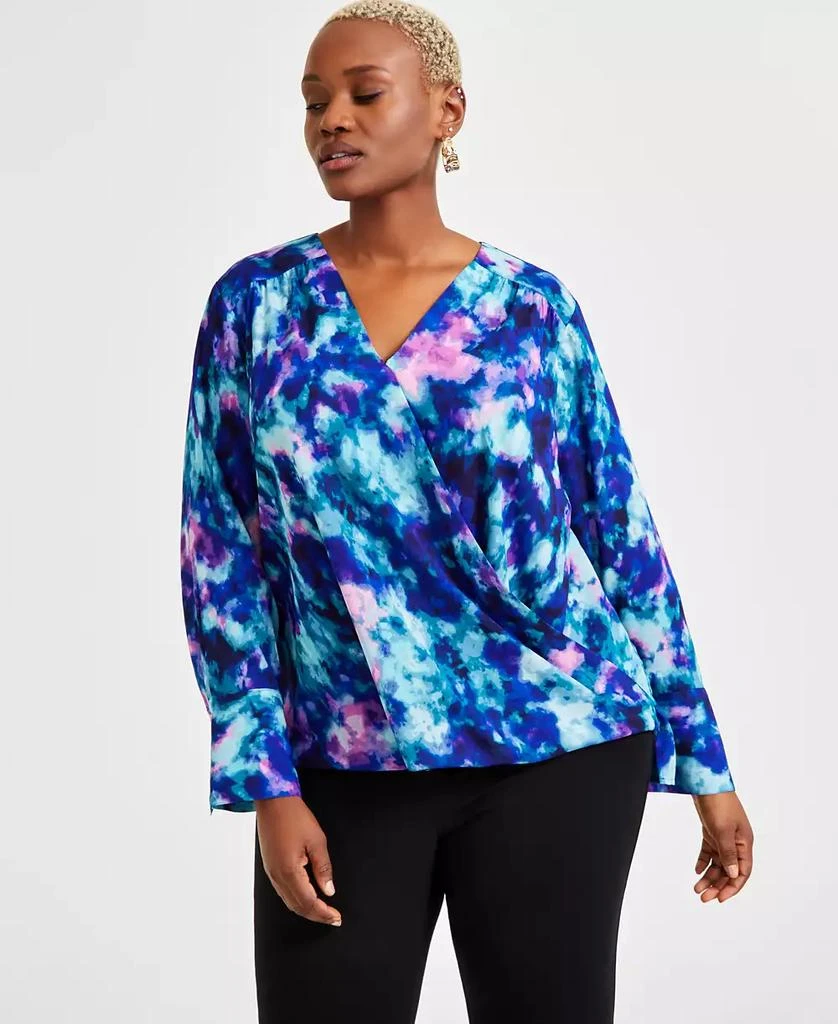 INC International Plus Size Cuffed Surplice Blouse, Exclusively at Macy's 1