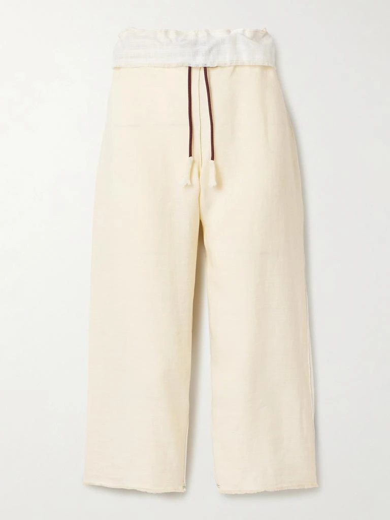 Thank You Have A Good Day 拼接贴花亚麻七分阔腿裤