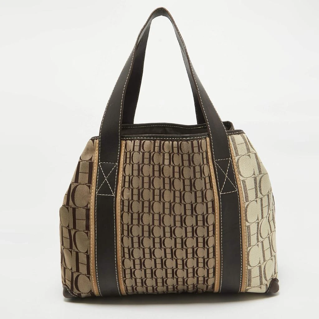 Carolina Herrera Carolina Herrera Brown/Beige Canvas and Leather Shopper Tote 4