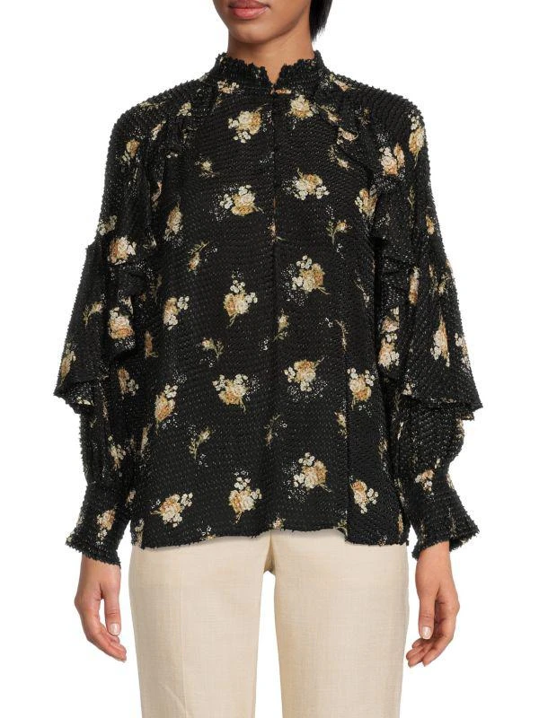 Maje Floral Ruffle Sleeve Top 1