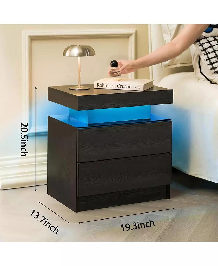 RAINSKEN LED Nightstand with 2 Drawers, Bedside Table Cabinet with Adjustable Color Lighting, Modern End Side Table for Bedroom, Living Room 3