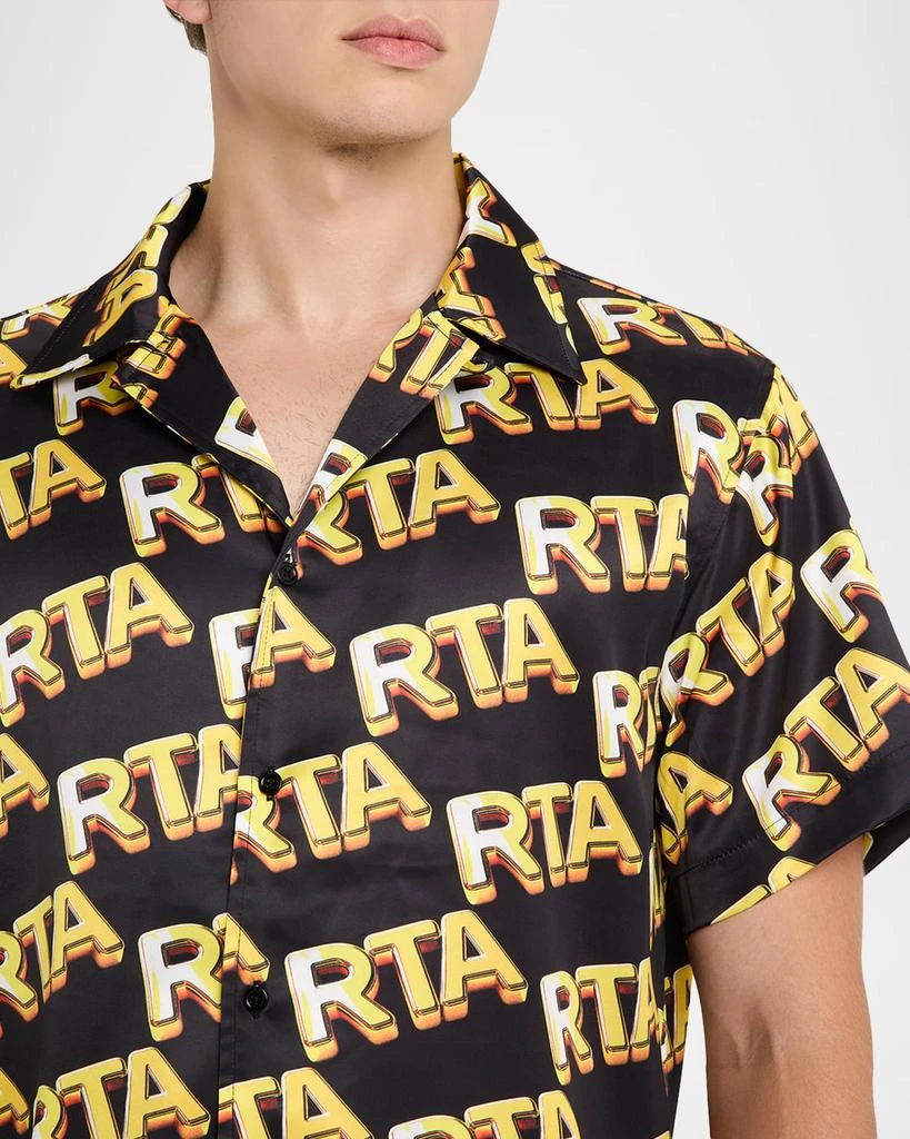 RTA Men's Nathan Short-Sleeve Satin Logo Shirt 5