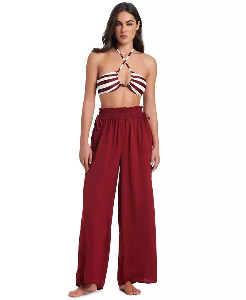 Red Carter Hammered Wide Leg Cover-Up Pants 1