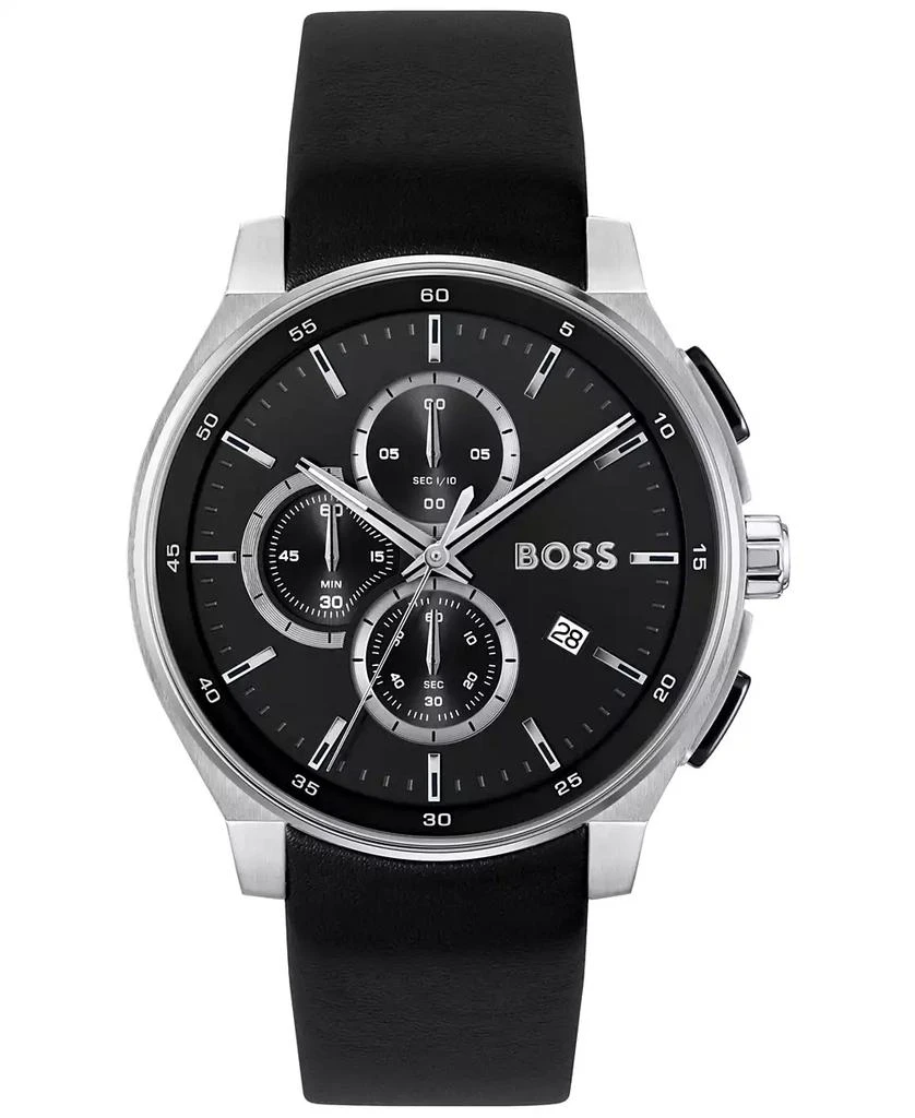 Hugo Boss Men's Peak 2.0 Quartz Chrono Black Leather Watch 45mm 1