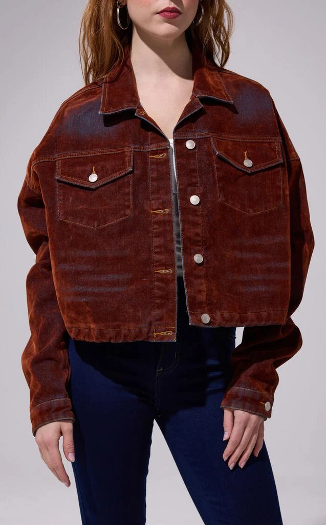 AZALEA WANG Sampson Burnt Orange Velvet Denim Jacket 1