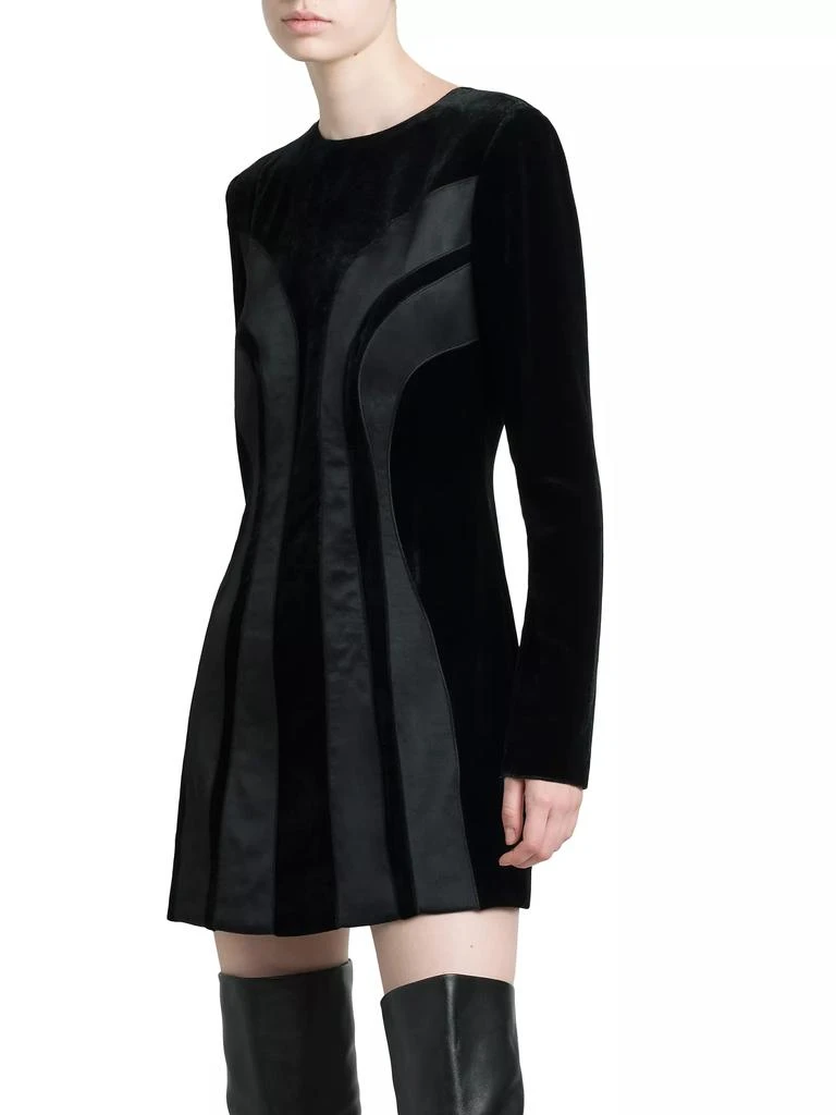 Alberta Ferretti Long-Sleeve Velvet &amp; Silk Minidress 4