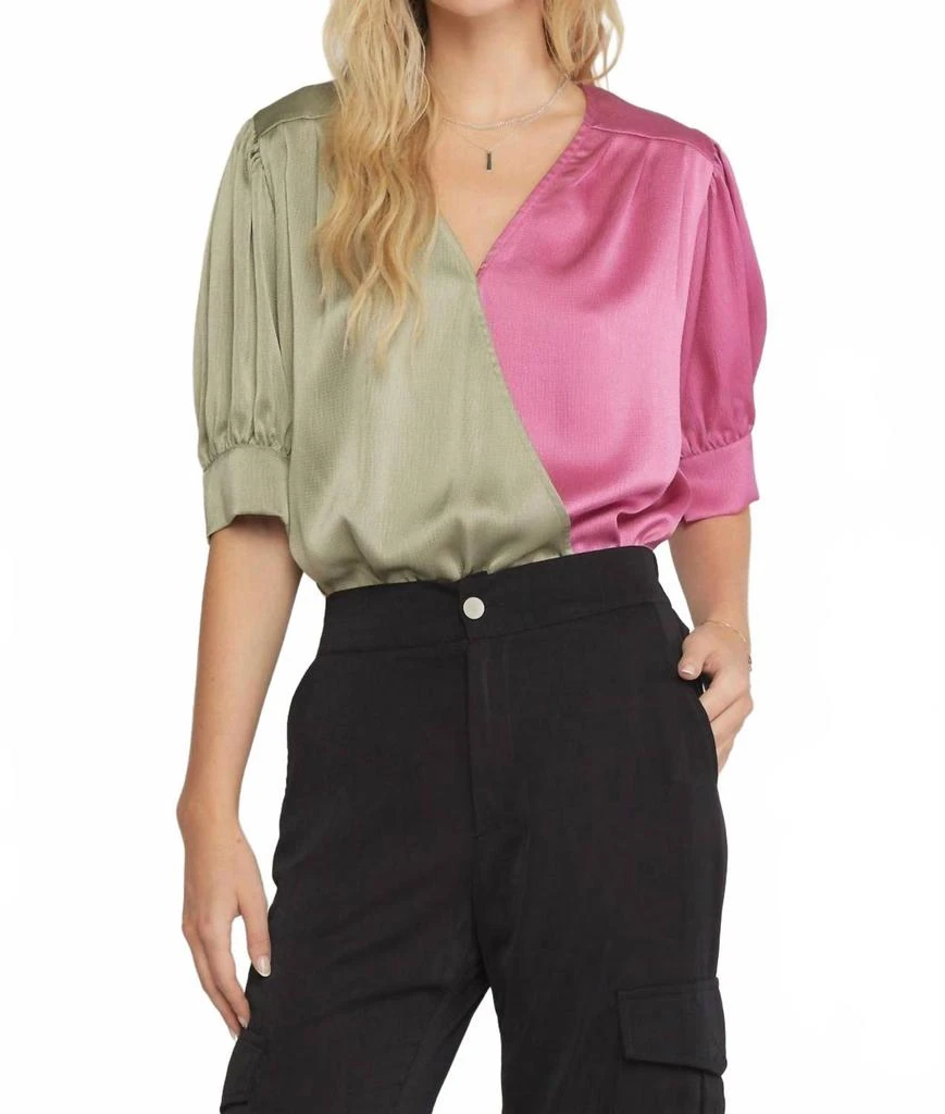 entro Satin Colorblock Bodysuit In Olive Combo 2