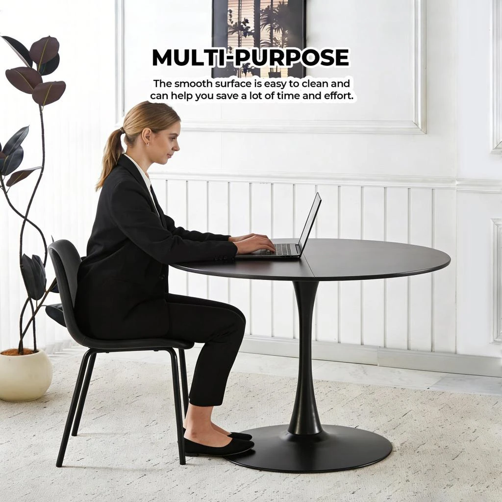 Streamdale Furniture Streamdale 42.1" Black Tulip Dining Table (Seats 4-6) - Round MDF Top, Pedestal Base 4