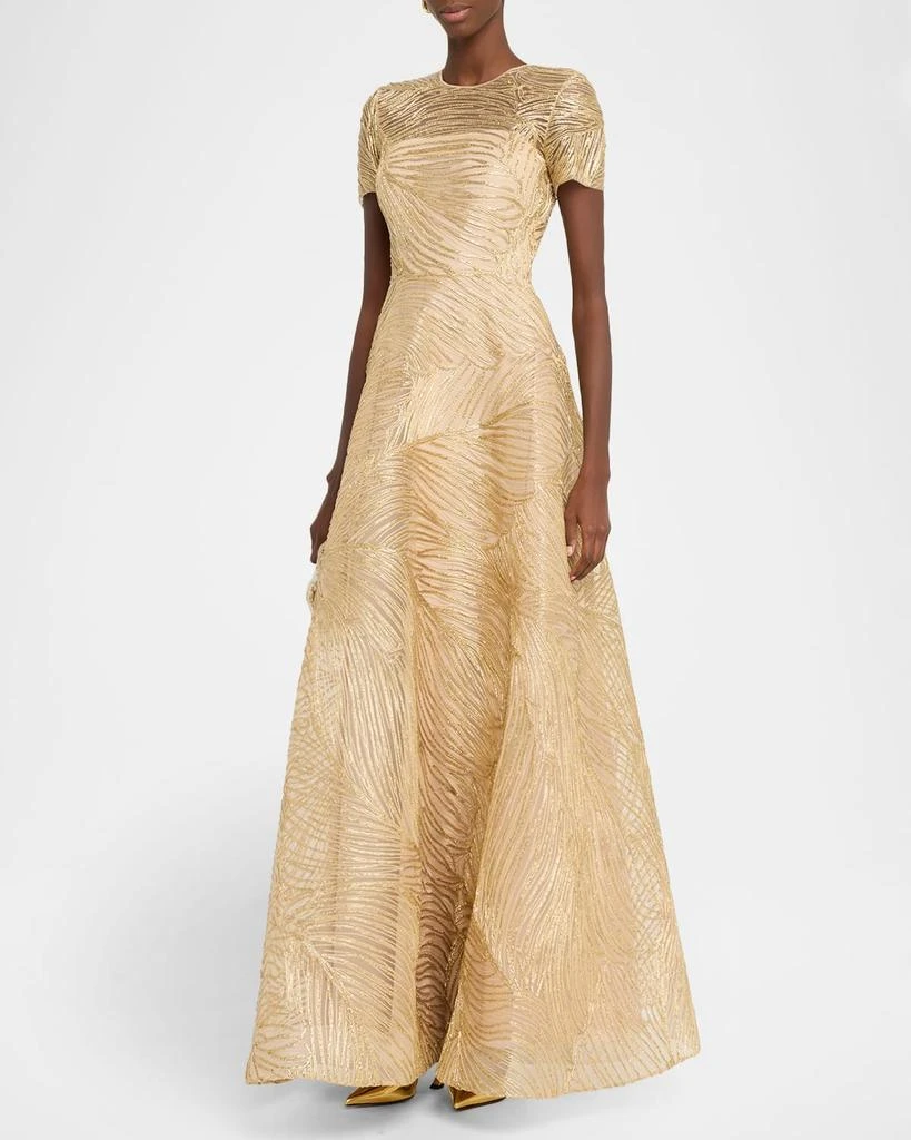 Naeem Khan Metallic Raffia Embroidered Short-Sleeve Gown - Dresses & Skirts  - Compare Prices from 7+ Stores - Free Shipping - BeyondStyle