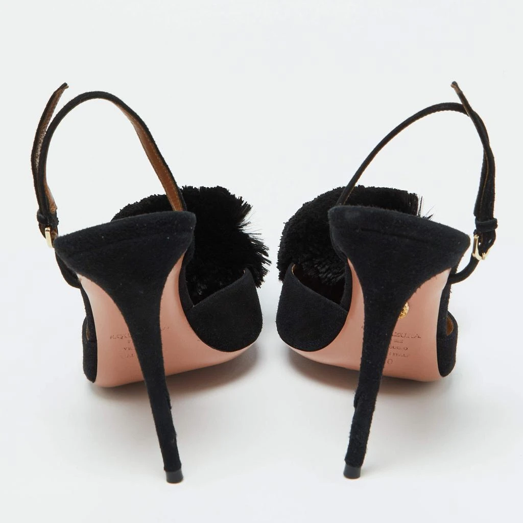 Aquazzura Aquazzura Black Suede Powder Puff Pointed Toe Slingback Sandals Size 40 5