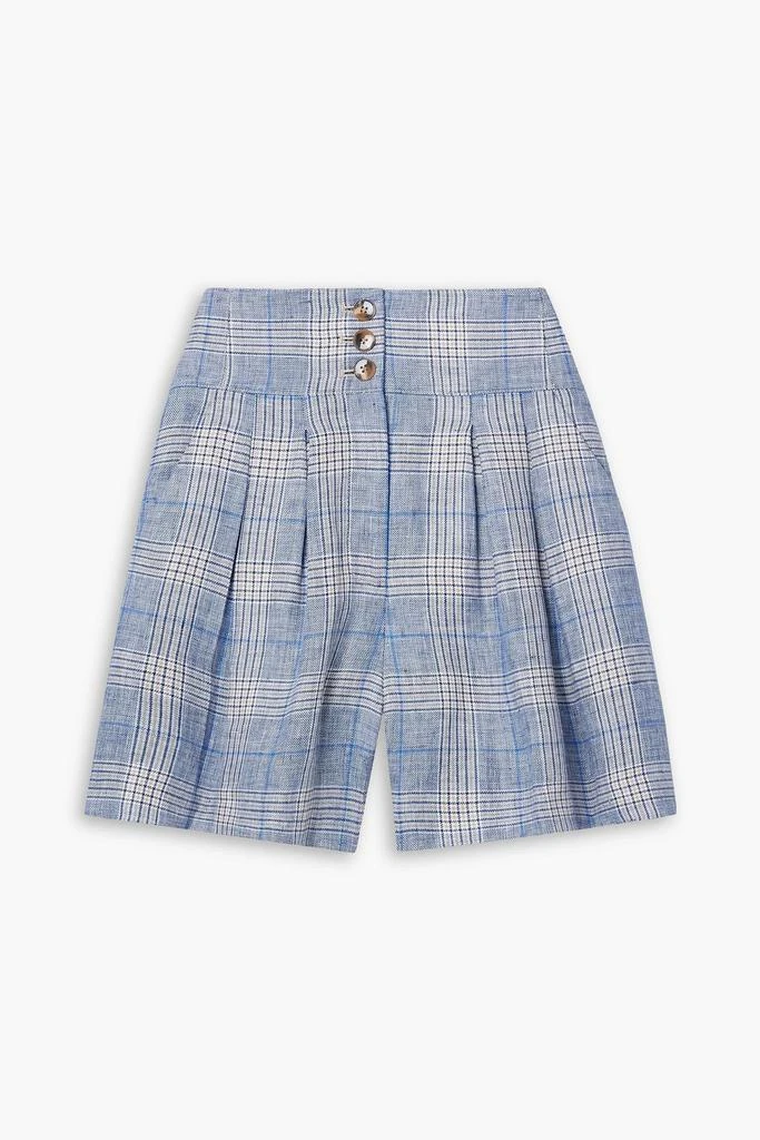 VERONICA BEARD Alicia pleated checked linen shorts 1
