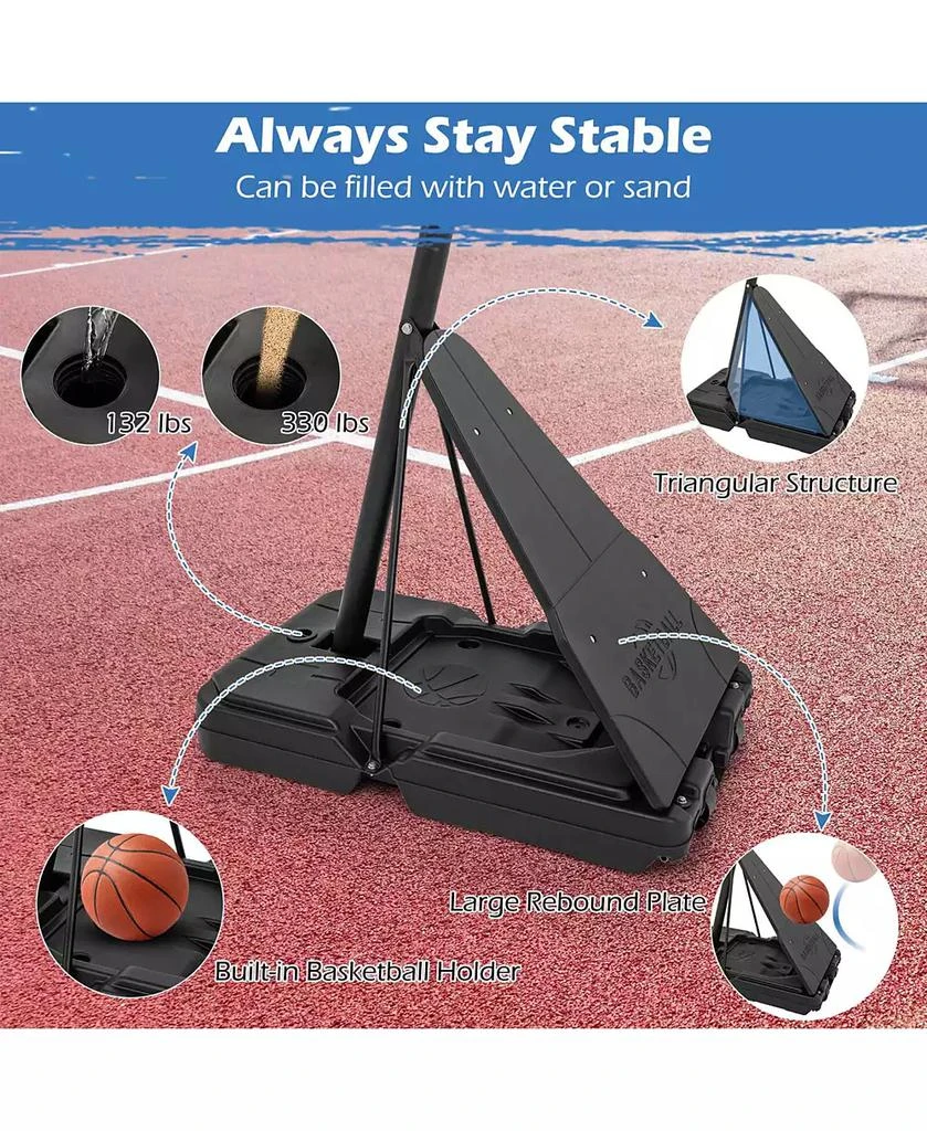 Costway 4.9-10 FT Basketball Hoop System with 44 Inch Shatterproof Backboard with Wheels 5