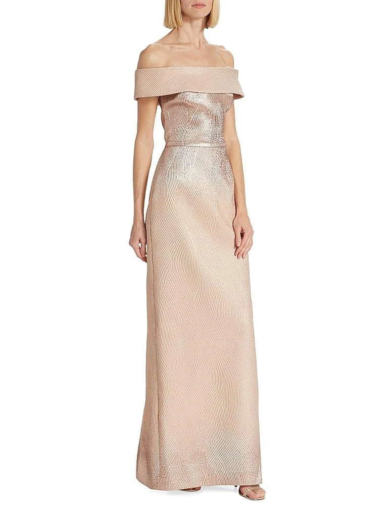 Teri Jon Metallic Off-The-Shoulder Wavy Rib-Knit Gown 3