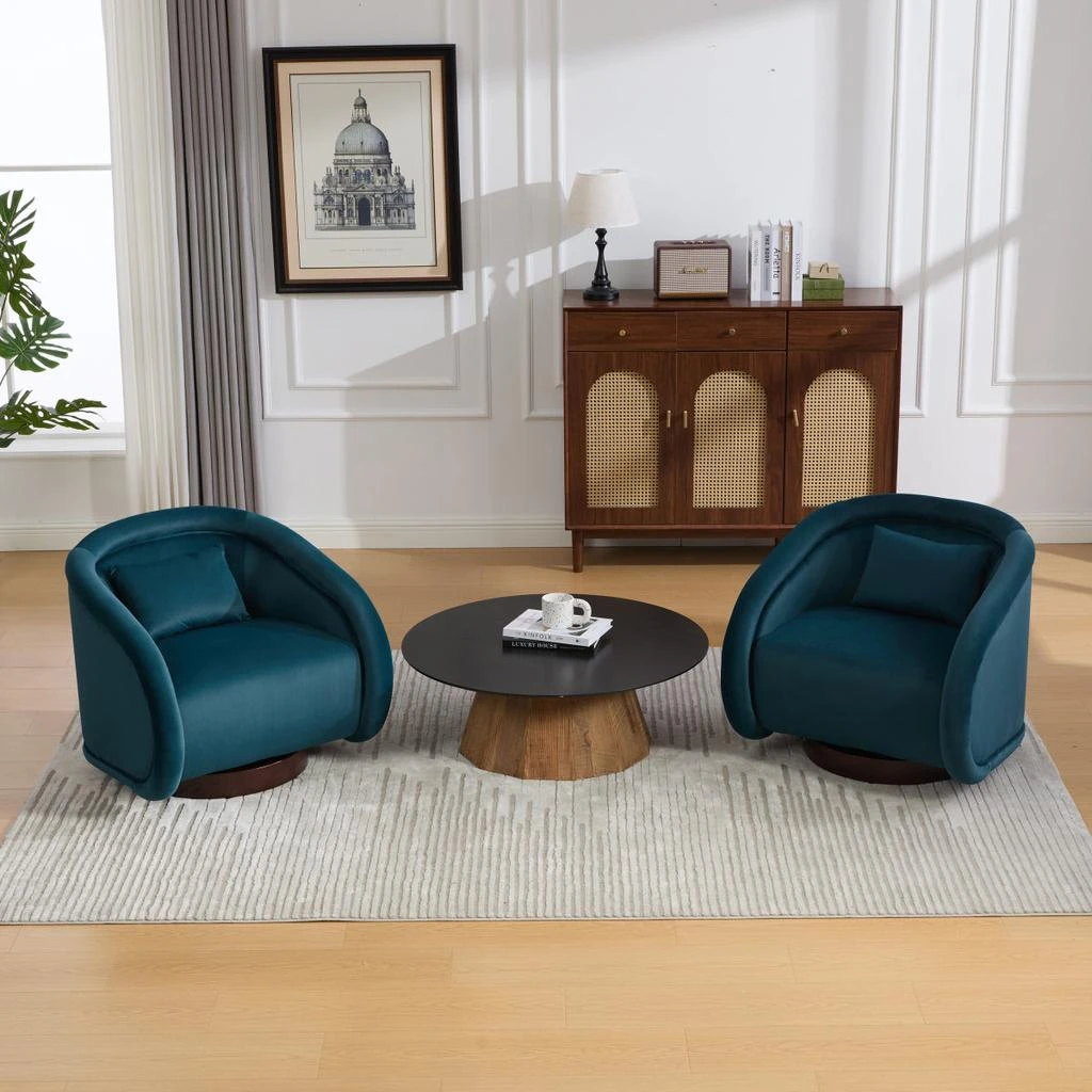Streamdale Furniture Streamdale Velvet Swivel Accent Chair, 360-Degree Comfy Pumpkin-Shaped Chair 2