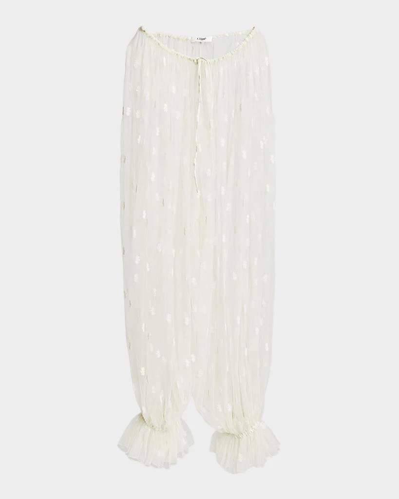 Chloé Embroidered Tulle Wide-Leg Ruffle Trousers 1