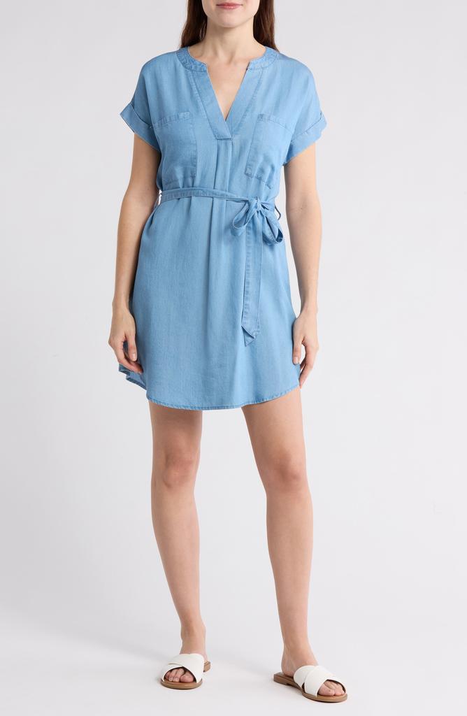 Blu Pepper Short Sleeve Tie Waist Chambray Minidress