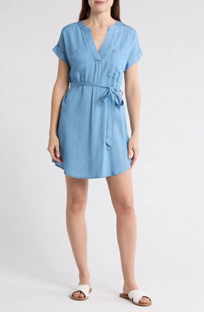 Blu Pepper Short Sleeve Tie Waist Chambray Minidress 1