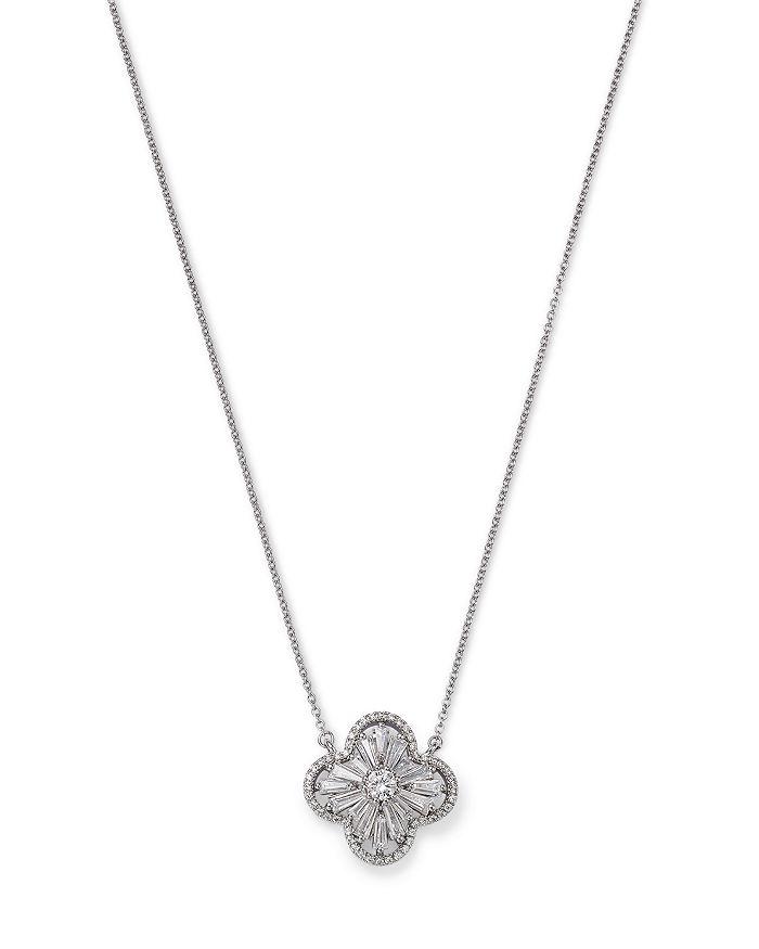 Bloomingdale's Diamond Round & Baguette Flower Pendant Necklace in 14K White Gold, 1.25 ct. t.w.