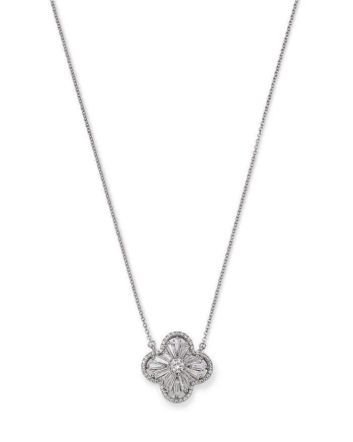 Bloomingdale's Diamond Round & Baguette Flower Pendant Necklace in 14K White Gold, 1.25 ct. t.w. 1